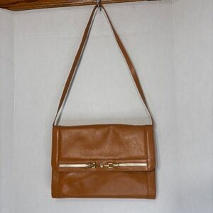 Vintage Coret Brown Leather Shoulder Bag with Gold Color Accent Montreal Canada